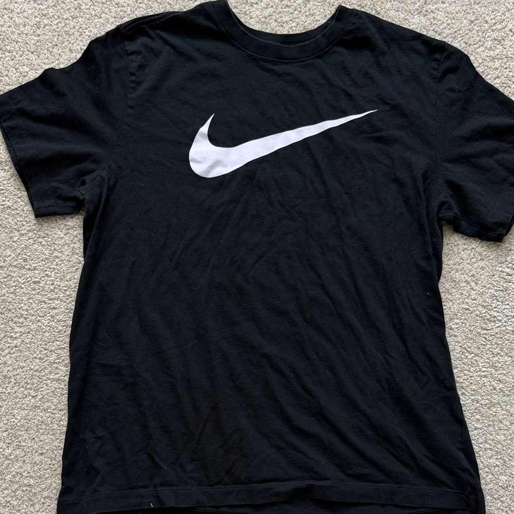 Nike Men's Black Tee with White Logo (L)